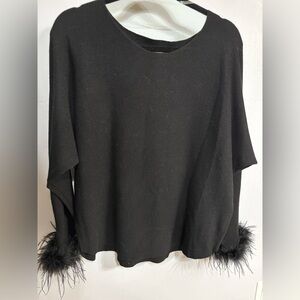 NWT Sioni Milano Black Feather Cuff Sweater - Sz L